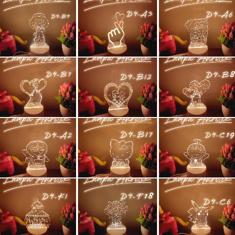 Lampu Tidur Akrilik Lampu Hias Meja Lampu Hias 3D nyala Lampu Pajang akrilik 3 warna