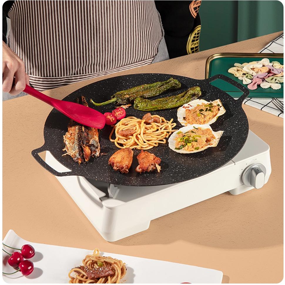 Alat Pemanggang / Tempat Pemanggang BBQ Grill Pan Bulat Anti Lengket Korean Grill Pan