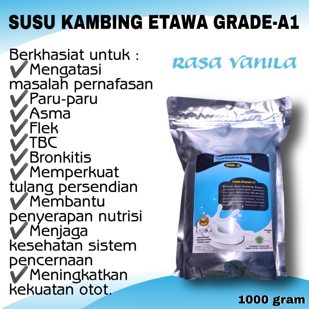

Susu Kambing Etawa Grade A1 1000Gr/1Kg