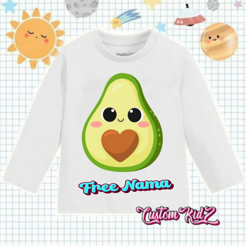 baju atasan kaos anak lengan panjang Buah alpukat Free cetak nama anak