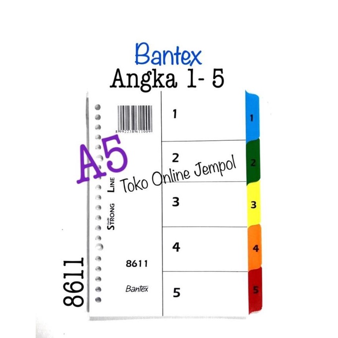 

A5 Angka 1-5 Putih 8611 File Divider Bantex Pembatas Binder ATK1173BX