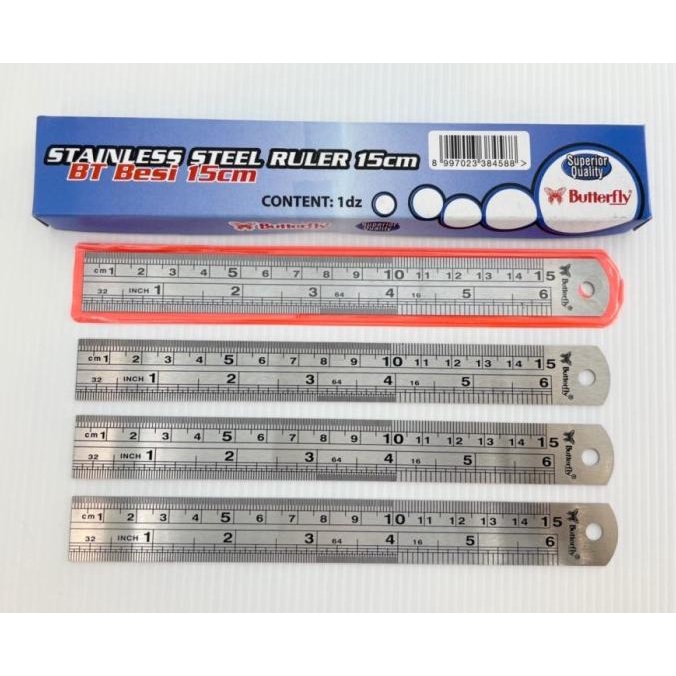 

BESI 15cm Penggaris Butterfly Stainless Steel Ruler Mistar ATK1531BF
