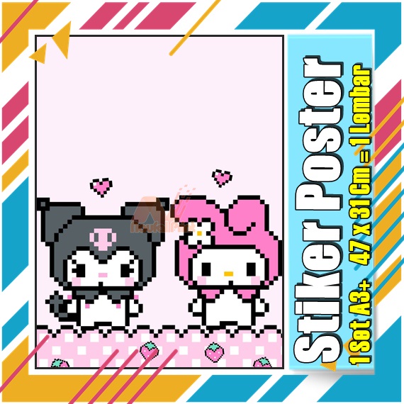Stiker Poster A3 Hello Kitty My melodi kucing Karton Pink Lucu Imut Anak Gambar Cetak Sticker Custom