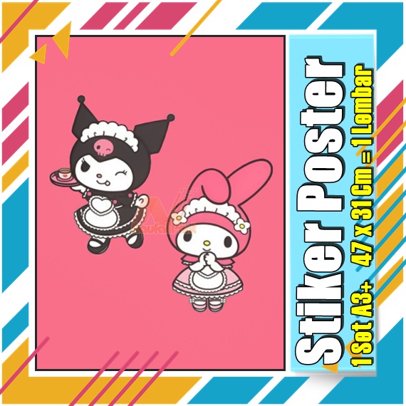 Stiker Poster A3 Hello Kitty My melodi kucing Karton Pink Lucu Imut Anak Gambar Cetak Sticker Custom