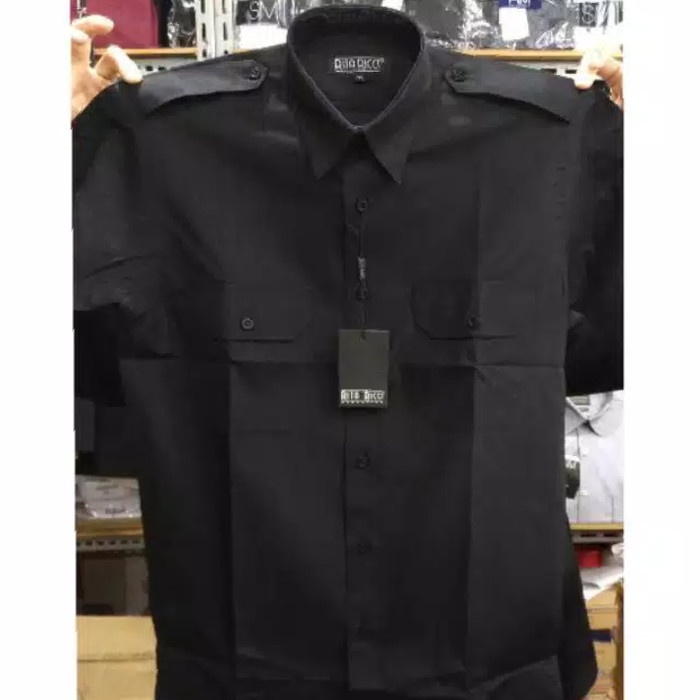 Baju Seragam Kemeja Pilot Satpam Pdh Pangkat Kantong Pendek Hitam