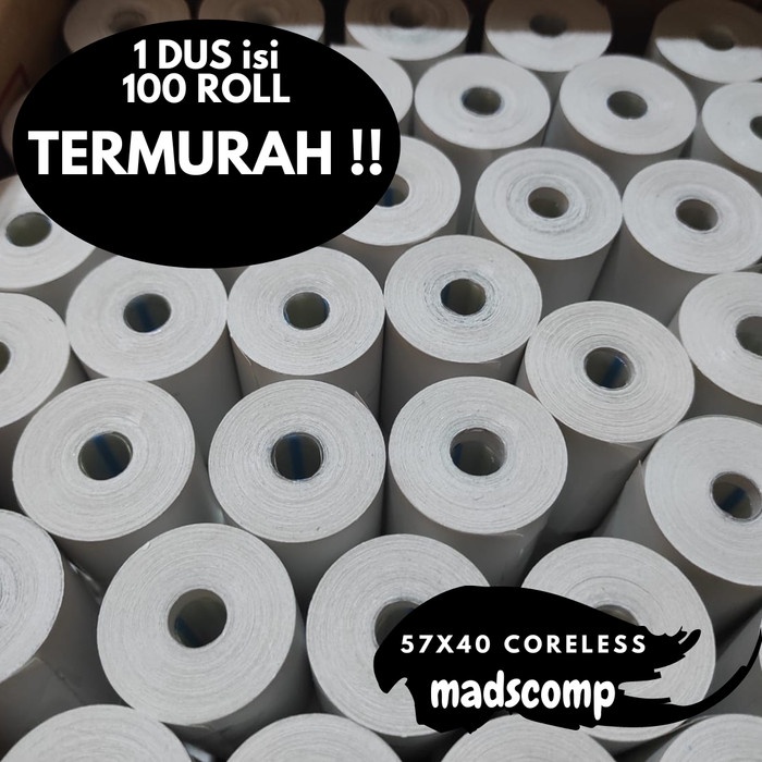 

Kertas Struk Thermal 58X40 Coreless (1 Dus Isi 100) Termal Paper Roll Original 100% Dan Terpercaya