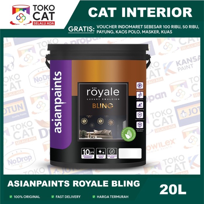 Cat Tembok Dalam Asian Paint Royale Blink Warna Putih 20 Liter Pail // Cat Tembok Interior // Cat Te