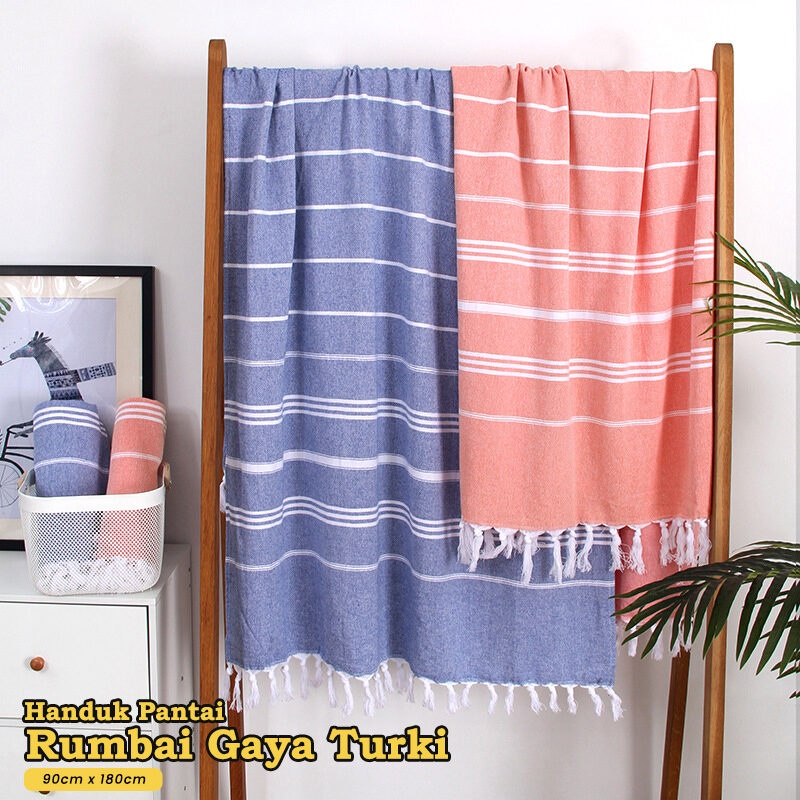 Handuk Pantai Rumbai Turki Premium Ukuran Besar 90x180cm Kualitas Import - H203-1A - Lucky Star