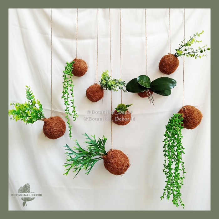 Bunga Tanaman Palsu Hiasan Gantung Pot Serabut Kelapa Hanging Coconut