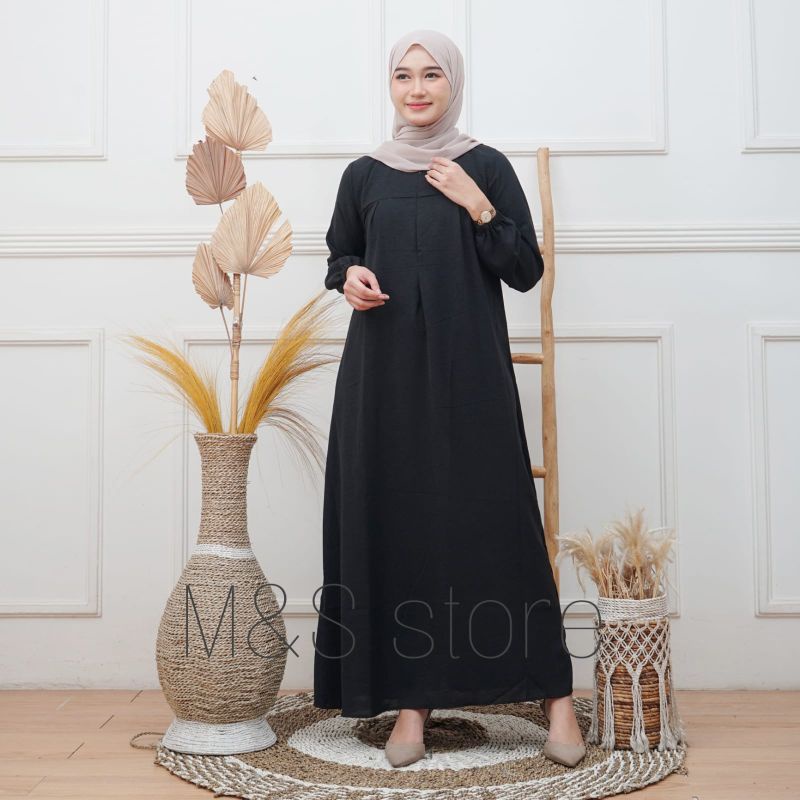M&S Gamis Crinkle Polos Kekinian Gamis Santai Basic Abaya
