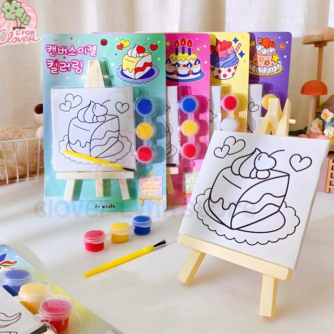 Mini Painting Canvas With Easel Lukisan Anak Mawarnai Cat Souvenir