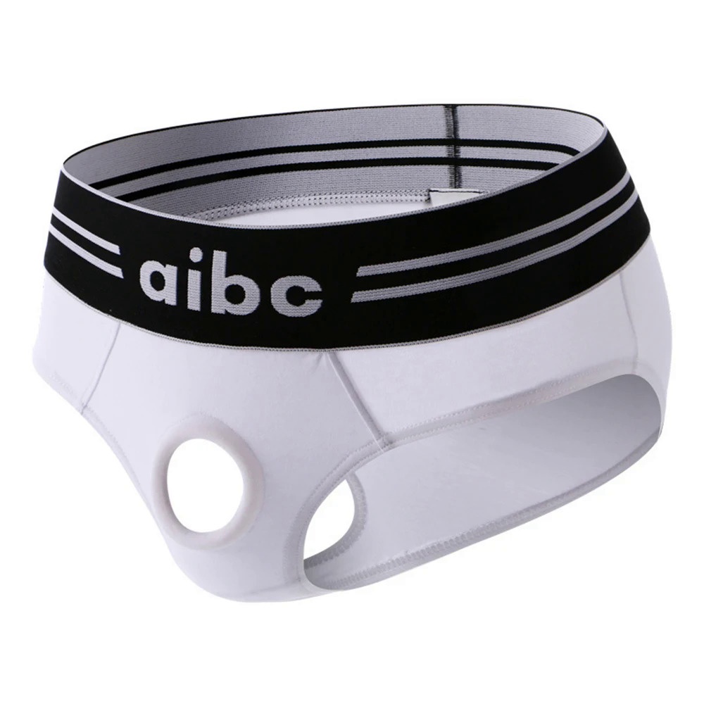 Men's Sexy Penis Hole Underwear Open Crotch Bag Underpants Silicone Ring Panties Lingerie