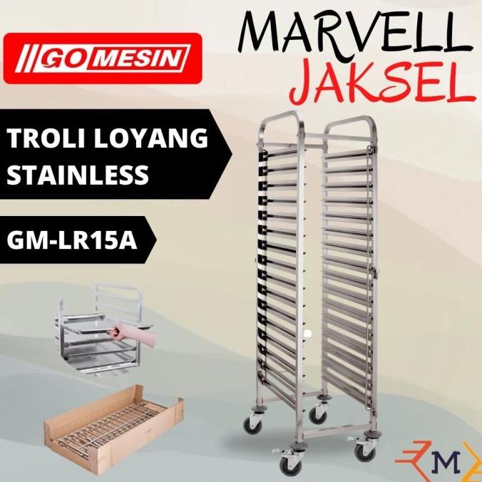 Gomesin Rak Troli Roti Trolley Bakery 15 Tray Stainless Loyang 40X60