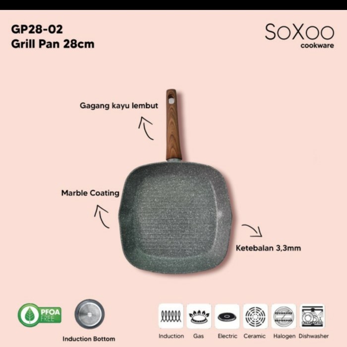 [Ori] Soxoo Grill Pan Marble 28Cm Pemanggang Gp2802 Terbaru