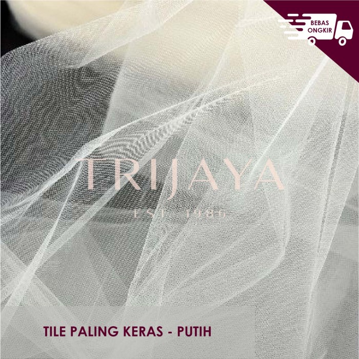 [Ori] Trijaya Kain Tile Keras / Kaku Tulle Hard Mesh Polos - Putih Papan Diskon