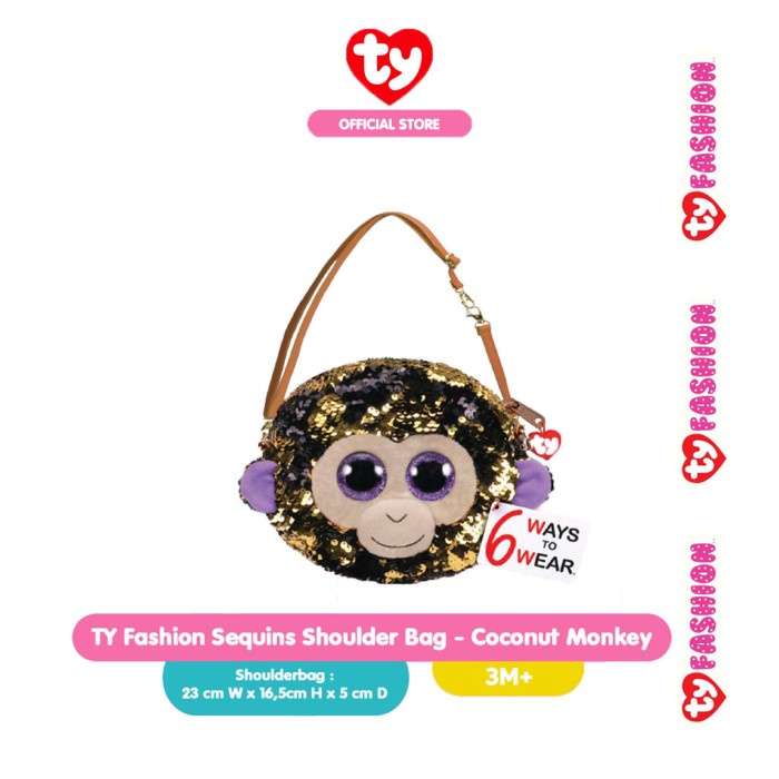 [Original] Ty Fashion Sequins Shoulder Bag Coconut Monkey - Tas Boneka Monyet Terbatas