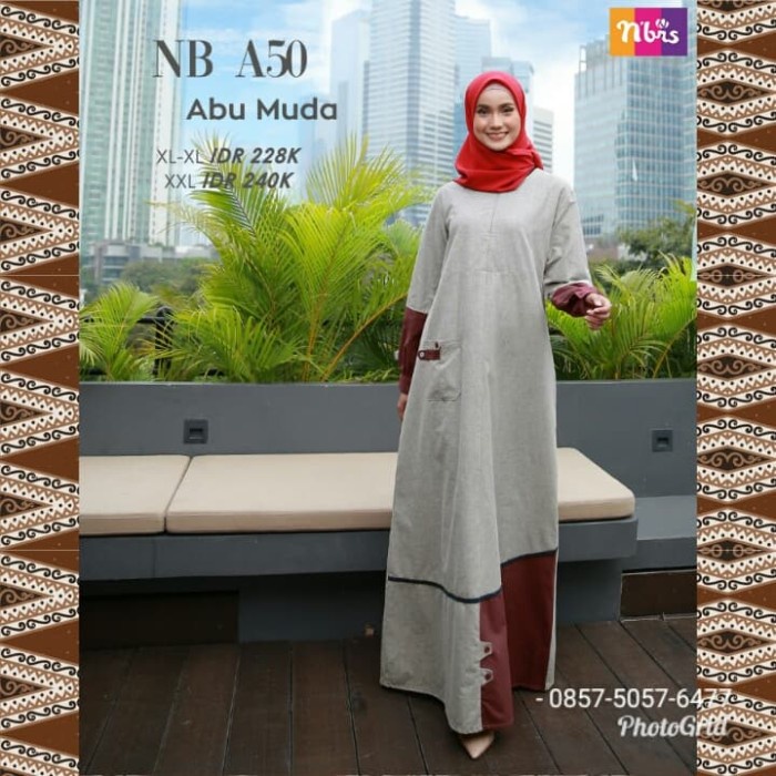 [Original] Gamis Nibras Nb A50 Warna Abu Muda Polos Busui Plain Dress Terbaru Limited