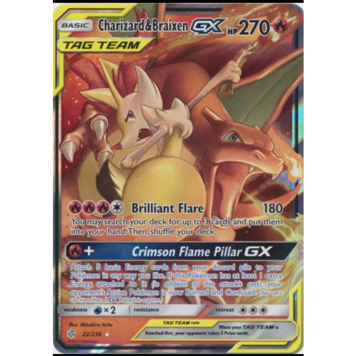 ✅COD Charizard - Braixen Gx Tag Team Pokemon Sm Cosmic Eclipse Limited