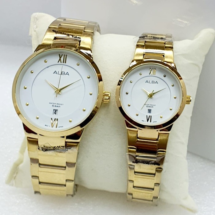 ✅New Ori Jam Tangan Alba Couple Rantai Gold Tgl Aktif Diskon