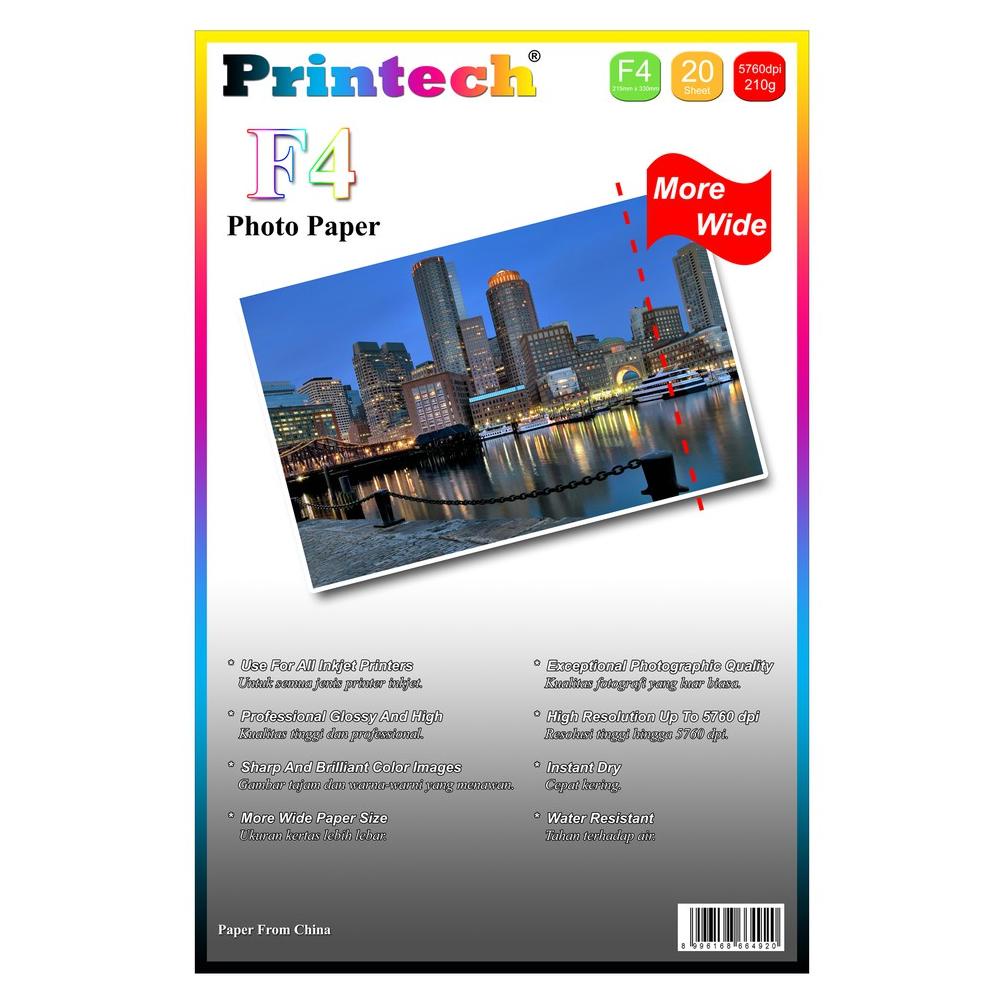 

Best! Kertas Foto / Po Paper Printech Glossy Folio / F4 210g - 02021 !!