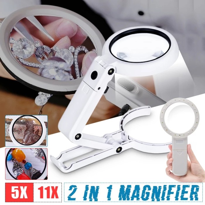 

Kaca Pembesar Lampu Lipat Foldable 8 LED Magnifier Glass 5x 11x Zoom