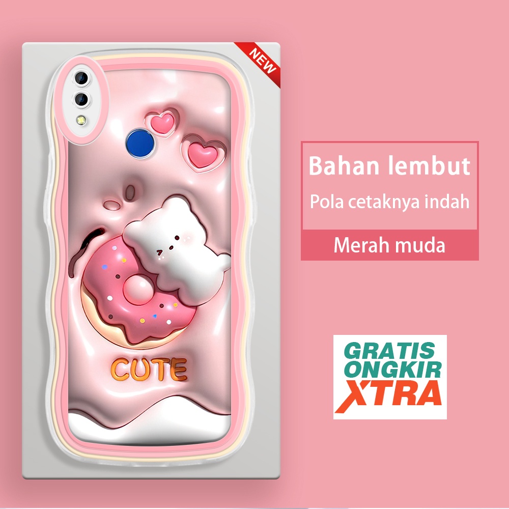 Realme 3 pro C1 C2 C2S A1K 12C Note 7 12 Pro 9s  Casing Ponsel  Pola Kelinci Cinta Donut 3D  warna-w