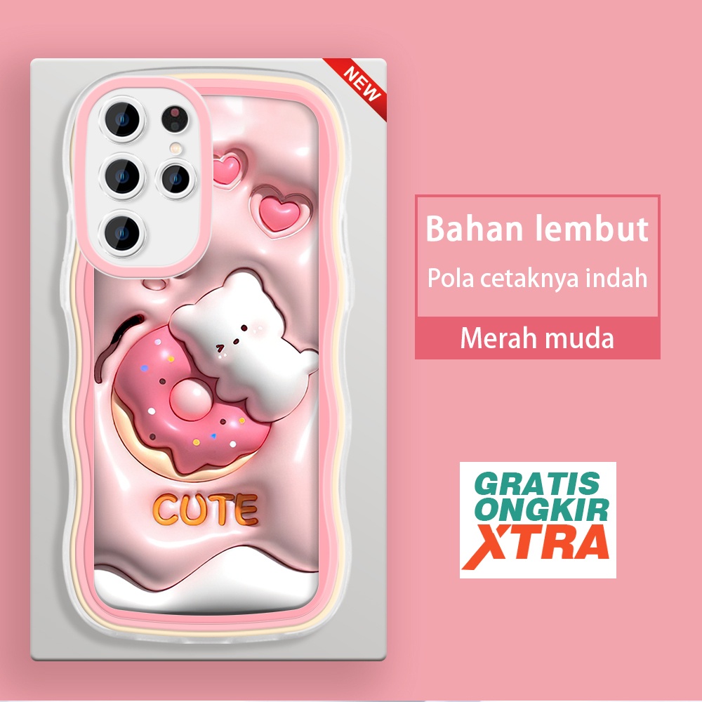 Samsung A71 S20 PLUS S21 FE Note 10 20 Plus S22 ULTRA 5G  Casing Ponsel  Pola Kelinci Cinta Donut 3D