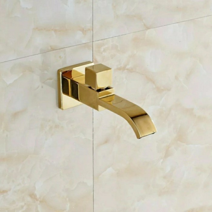 kran wastafel tembok gold/keran wastafel dinding dingin emas