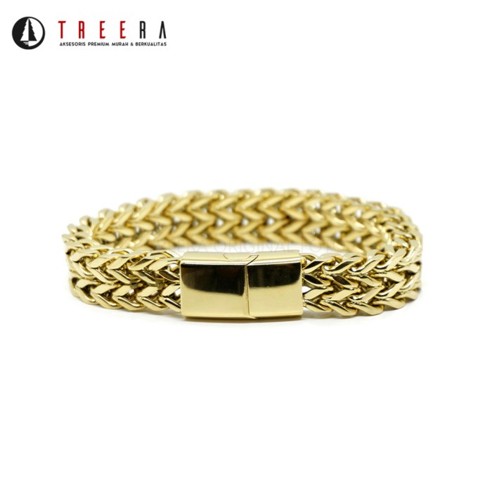 Gelang - Gelang Pria Rantai Titanium Emas Gold Premium