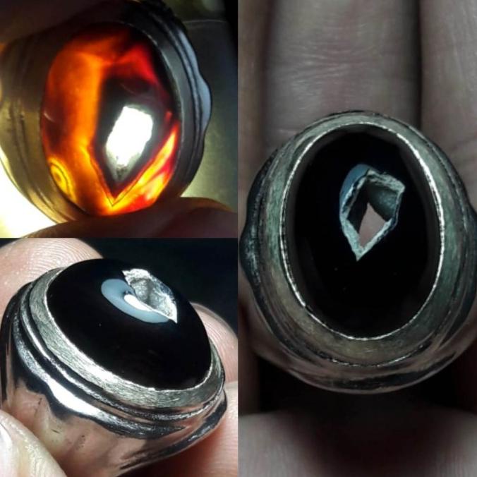 [HGM] Cincin Batu Akik Natural Motif Gambar Yaman Hitam Putih Goa Unik Antik