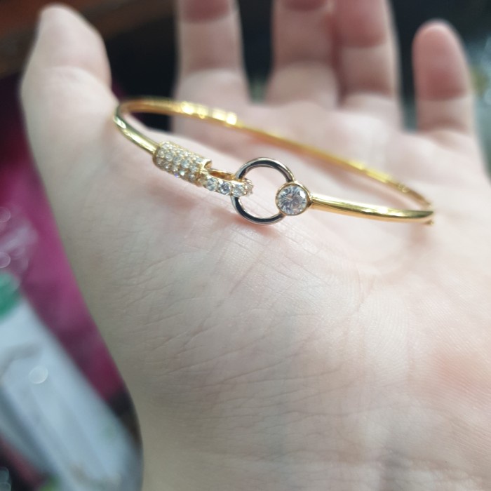 ✨Sale Bangle Gelang Oval Kaku Model Paku Emas Asli 375 8K Kombinasi Putih Terbaru