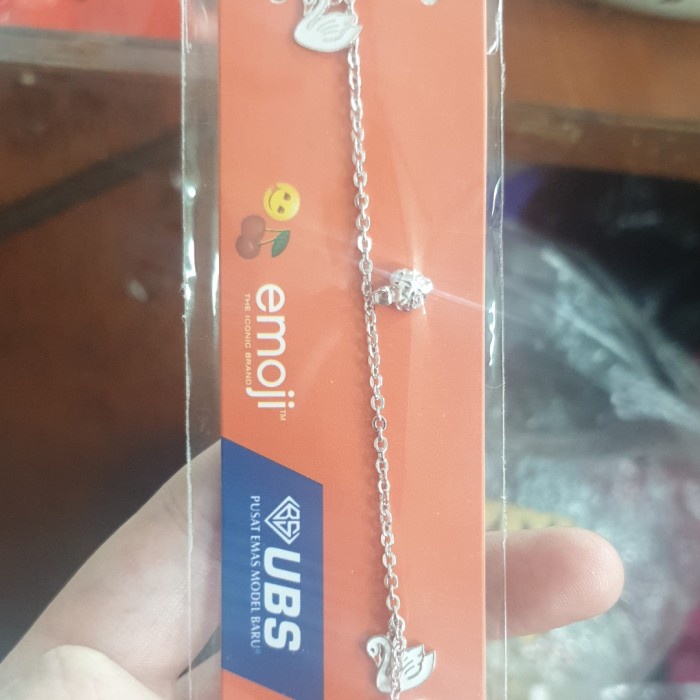 ✨Sale Gelang Angsa Putih Lucu Emas Asli 750 75 17K White Gold Ubs Emoji Terbaru