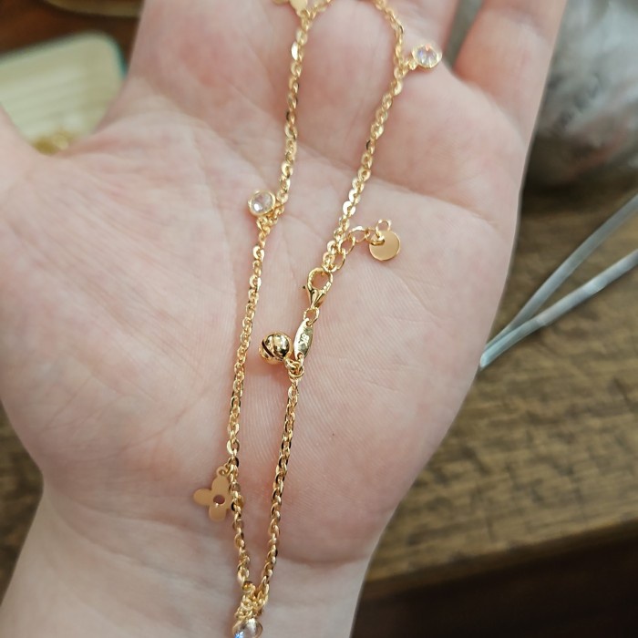 ✨Sale Gelang Kaki Syahnaz Nori Lebar Kolong Besar Paperclip Emas Asli 375 Terbatas