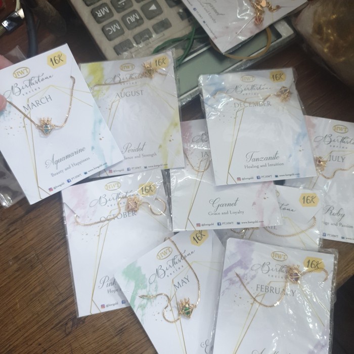 ✨Sale Gelang Birthstone Hwt Batu Biru Putih Ungu Emas Asli 700 70 16K Berkualitas