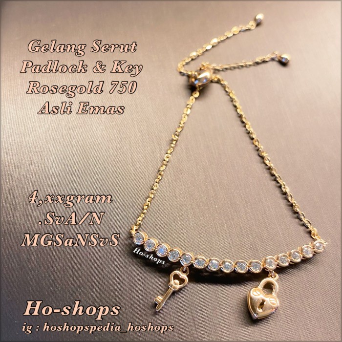 ✨Sale Gelang Serut Padlock With Key Rosegold Kadar 750 Asli Emas Berkualitas