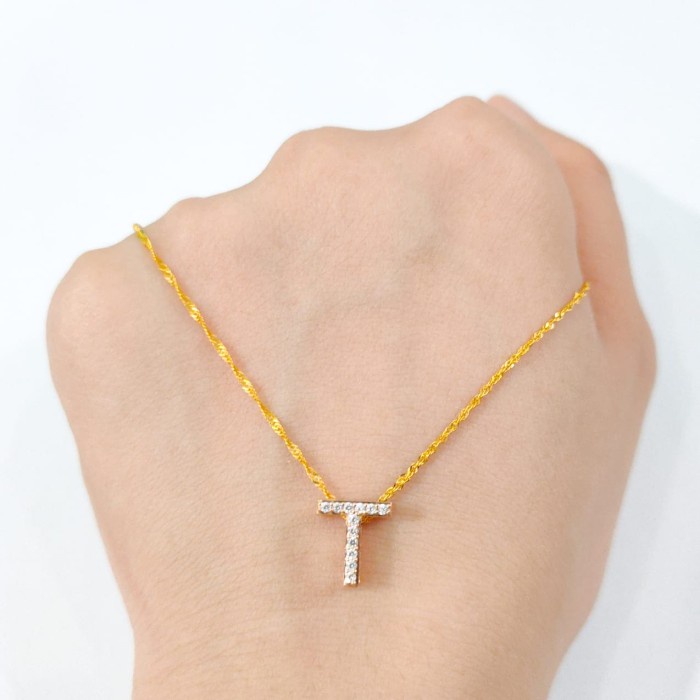 ✨Sale Set Kalung Dan Liontin Prilly Huruf T Elegant Emas Asli Terbaru