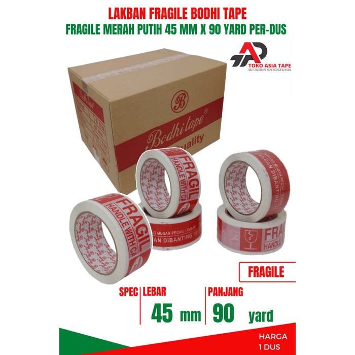 

✨Ready Lakban Packing Fragile Merah Putih 45Mm X 90Yard Bodhi Tape 1 Dus Diskon