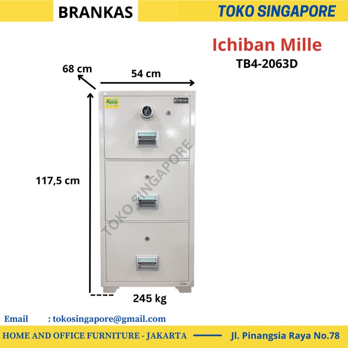

✨Ready Fire Proof / Filling Cabinet 3 Laci Ichiban Mille Tb4-2063D Diskon