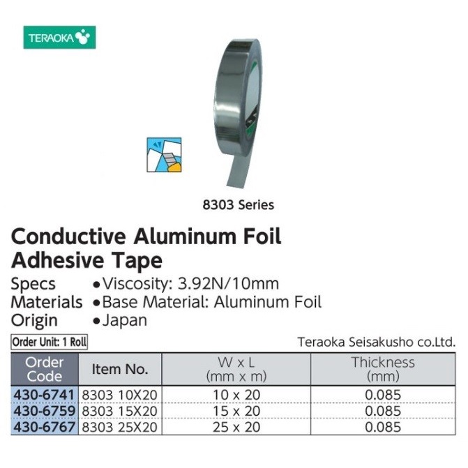 

✨Sale Conductive Aluminum Foil Adhesive Tape No. 8303 25Mm X 20M Teraoka Limited