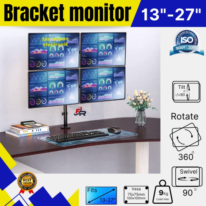 ✨New Bracket Monitor 27 Inch Sampai 14 Inch Jepit Meja Stad 4 Arm Lengan Terbaru