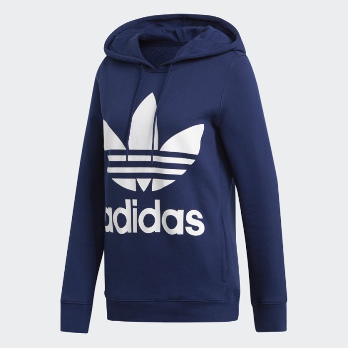 ✨New Adidas Women Trefoil Hoodie Dark Blue Originals Terbatas