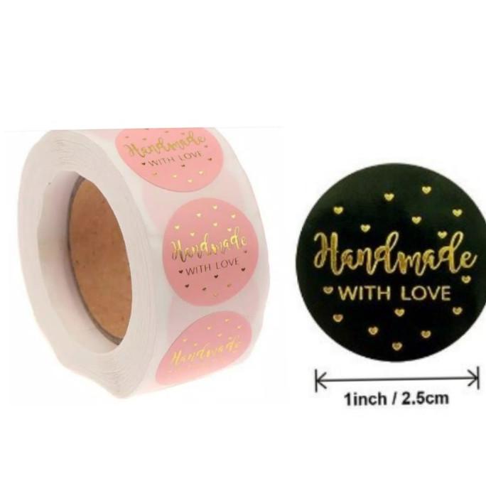 

siap kirim] Sticker Label Handmade Seal Kemasan Packing Pink Letter Gold