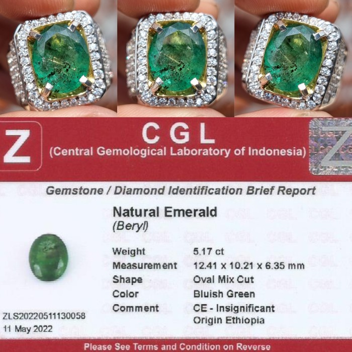 ✨Termurah Natural Hq Batu Green Emerald Beryl Jamrud Insignificant 5.17 Cts Diskon