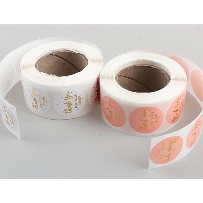

] Sticker Label / Paper Tag Thank You Bulat D 2.5 cm Putih Letter Gold