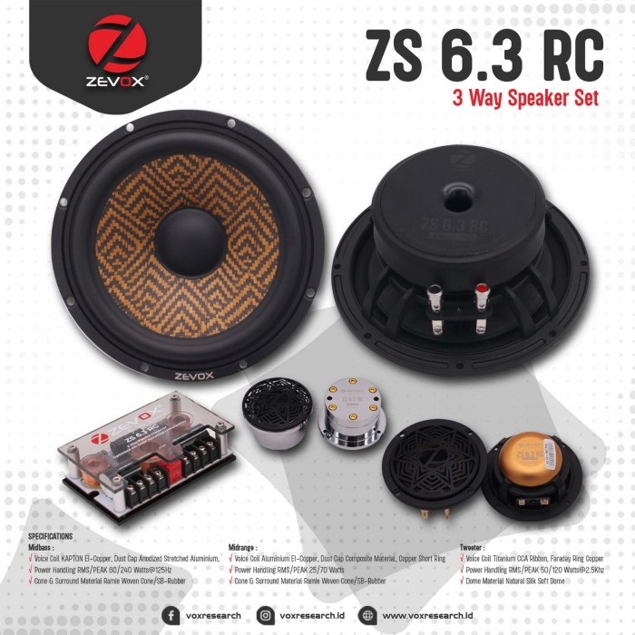 ✅New Ori Zevox Zs 6.3 Rc Speaker 3-Way Split Component Zs-6.3Rc By Vox Limited