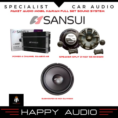 ✅New Ori Paket Audio Mobil Full Set Sound System Sansui PowerSub 12 InchSplit Diskon