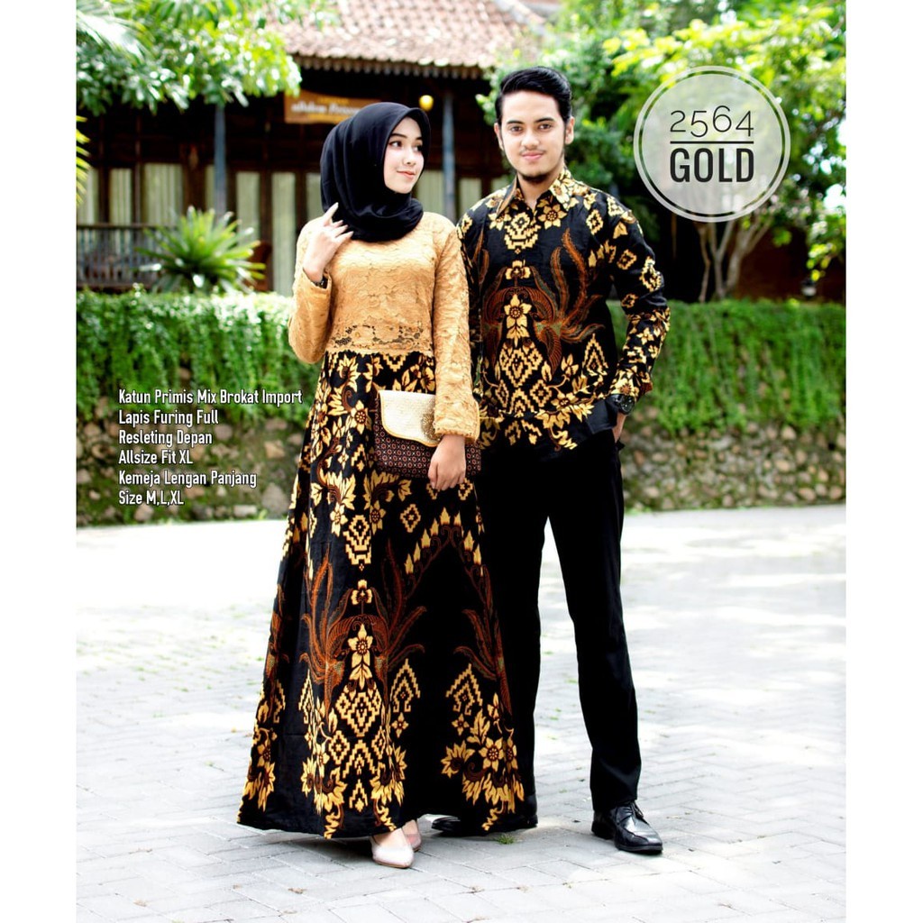 [WISE CHOISE GODRIC] Baju Couple Pasangan Batik Dress Kondangan Gamis Brukat Corneli Kombinasi Batik