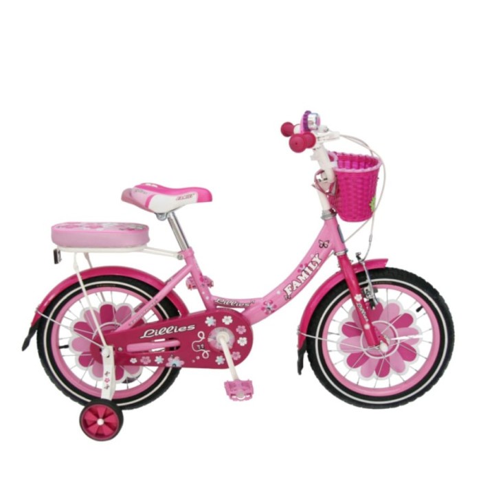 ✨Original Sepeda Anak Cewek Roda 4 Family Lilies 16 Inch Keranjang Boncengan Sni Berkualitas
