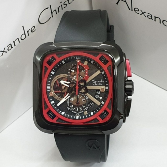 ✨Sale Jam Tangan Pria Alexandre Christie Original Ac6577 Black Red Berkualitas
