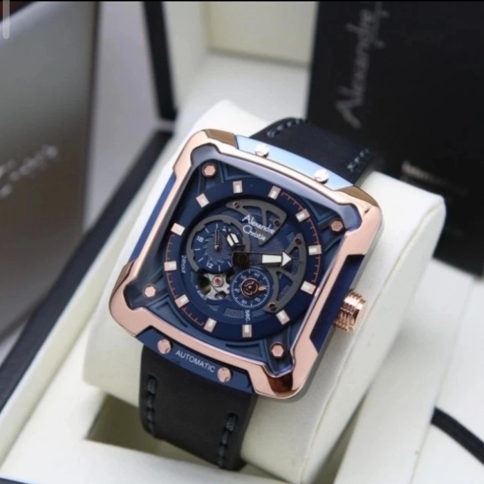 ✨Termurah Alexandre Christie 3030 Rosegold Blue Leather Otomatis Terbaru
